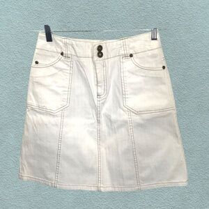 White Denim A-Line Skirt with Front Pockets | Casual Summer Mini